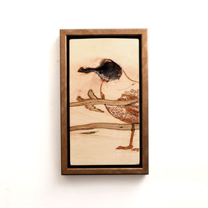 seagull engraved on wood, framed