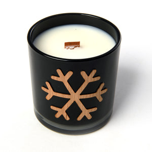 snowflake decoration, woodwick soy candle 