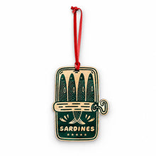 painted wooden tin of sardines holiday ornament 
