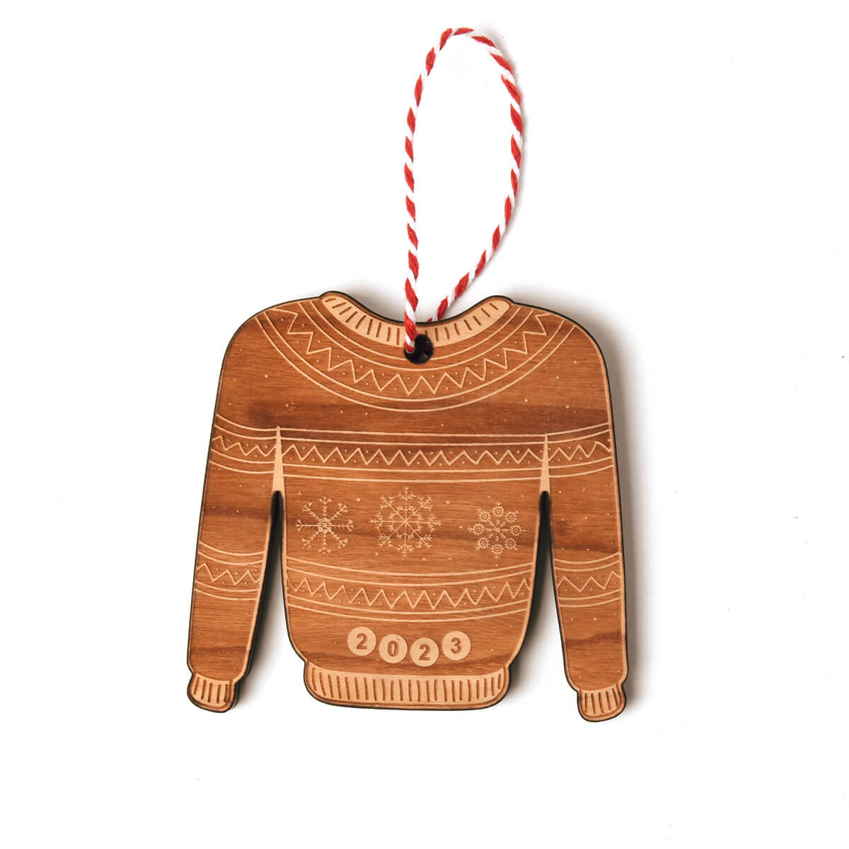 2023 sweater shaped wooden holiday ornament