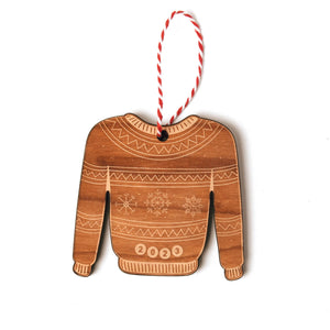 2023 sweater shaped wooden holiday ornament