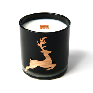reindeer wood sticker on black woodwick candle gift