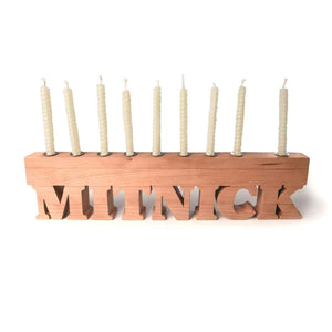 Personalized 9 branch wooden hanukkah menorah - cherry wood