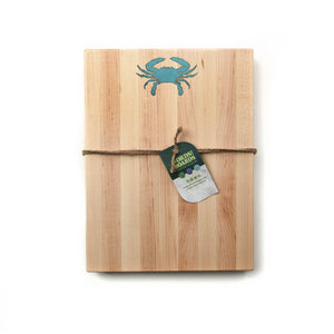 artisan cutting board, turquoise crab inlay