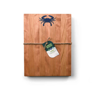 artisan cutting board, lapis crab inlay on cherry wood