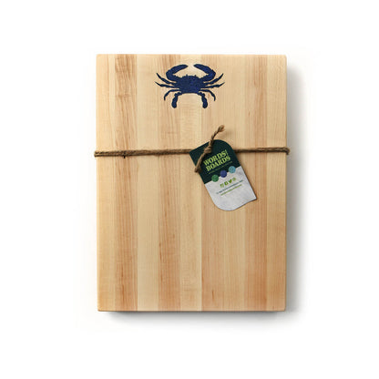 artisan cutting board, lapis crab inlay on maple wood