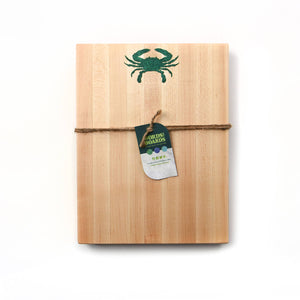 artisan cutting board, malachite crab inlay on maple wood