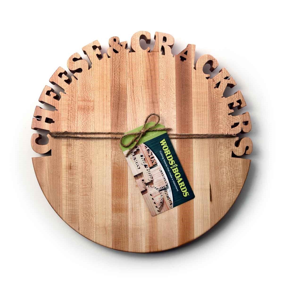 personalized cheese board, cheese & crackers on maple wood