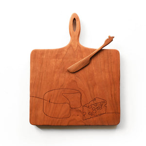 Cheese board with mouse spreader, cherry wood