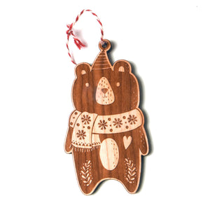 Cherry wood bear shaped ornament