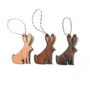 Christmas Ornaments - rabbits - wooden