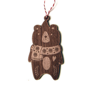 wooden ornament, bear shape, walnut