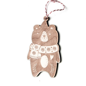 wooden bear shaped ornament, maple