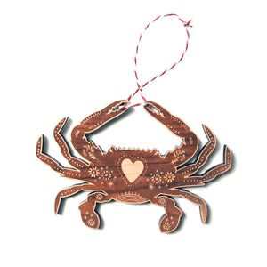 Crab Christmas Ornament -cherry-wood