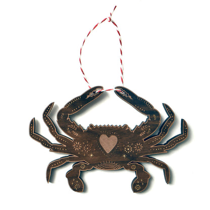 Crab Christmas Ornament-walnut-wood