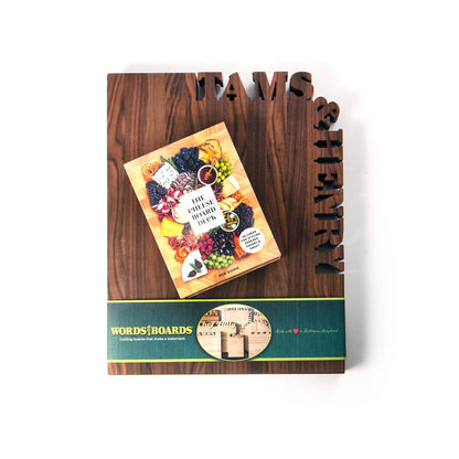 the cheese board deck, with walnut cutting board with names