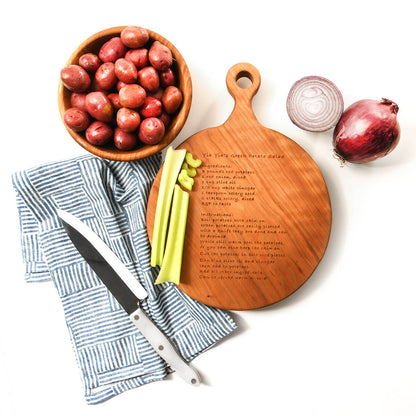 Cutting board with recipe, laser etched in cherry wood