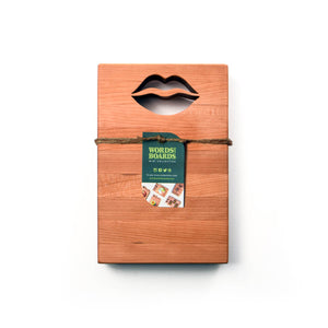 wooden cutting board with lip shape cut out