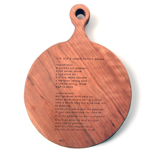 cutting board with recipe, etched in cherry wood