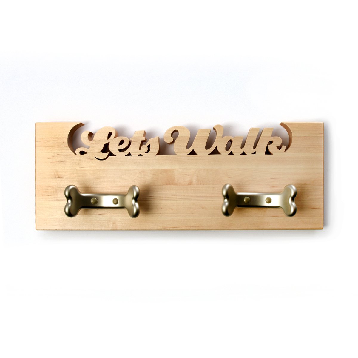 Lets Walk cut out of a wood wall holder for pet leashes