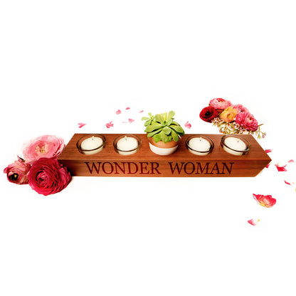 Decorative candle holder, wooden, personalized with name