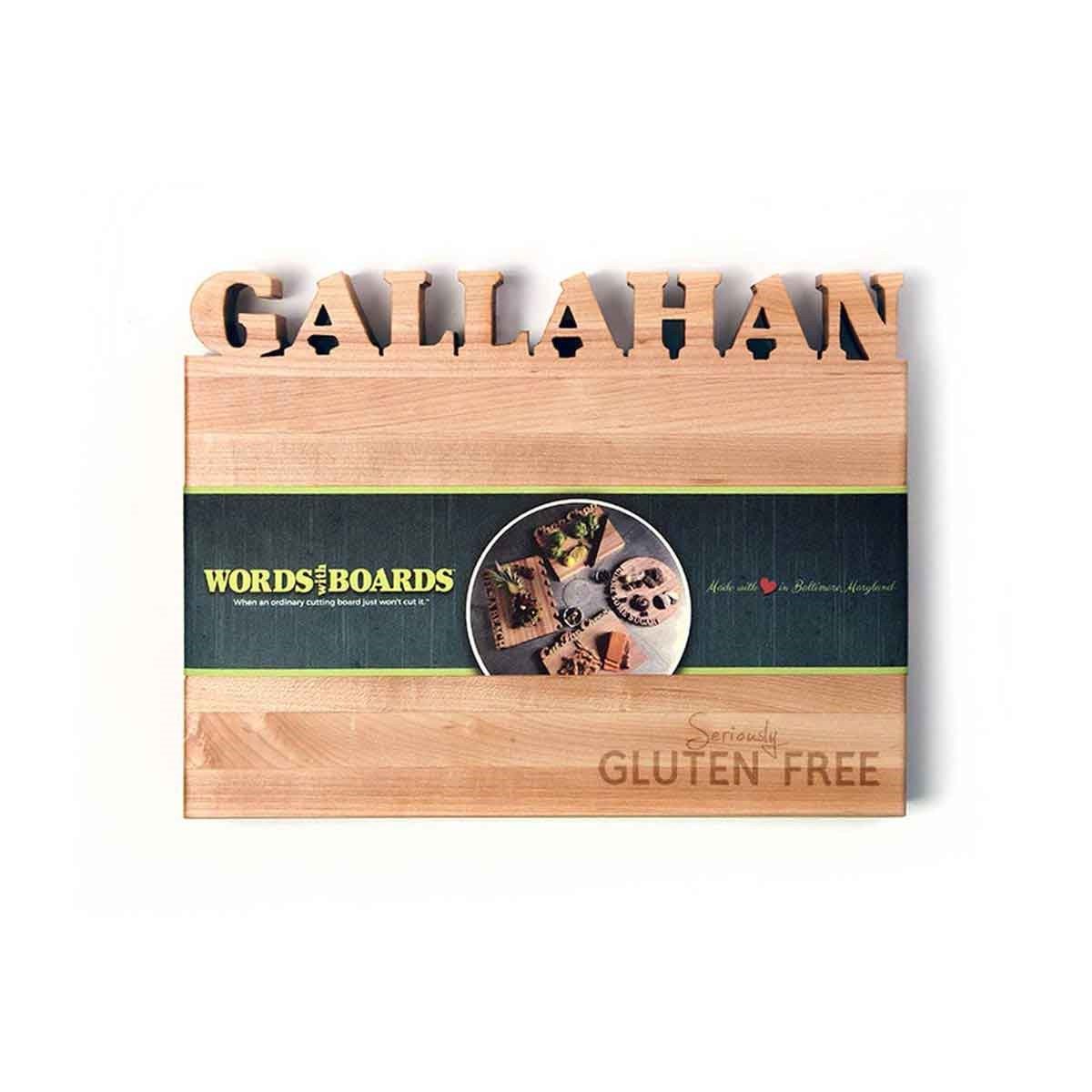 Gluten free gifts, wood cutting board that says Seriously gluten free
