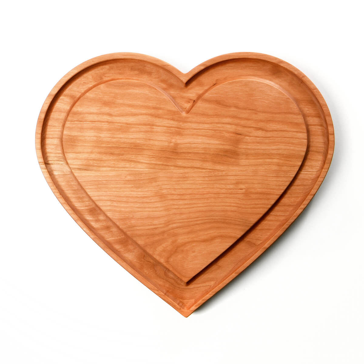 heart shape cheese board - cherry wood - heart in heart