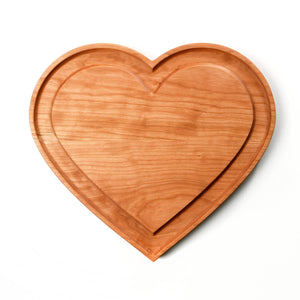 heart shape cheese board - cherry wood - heart in heart