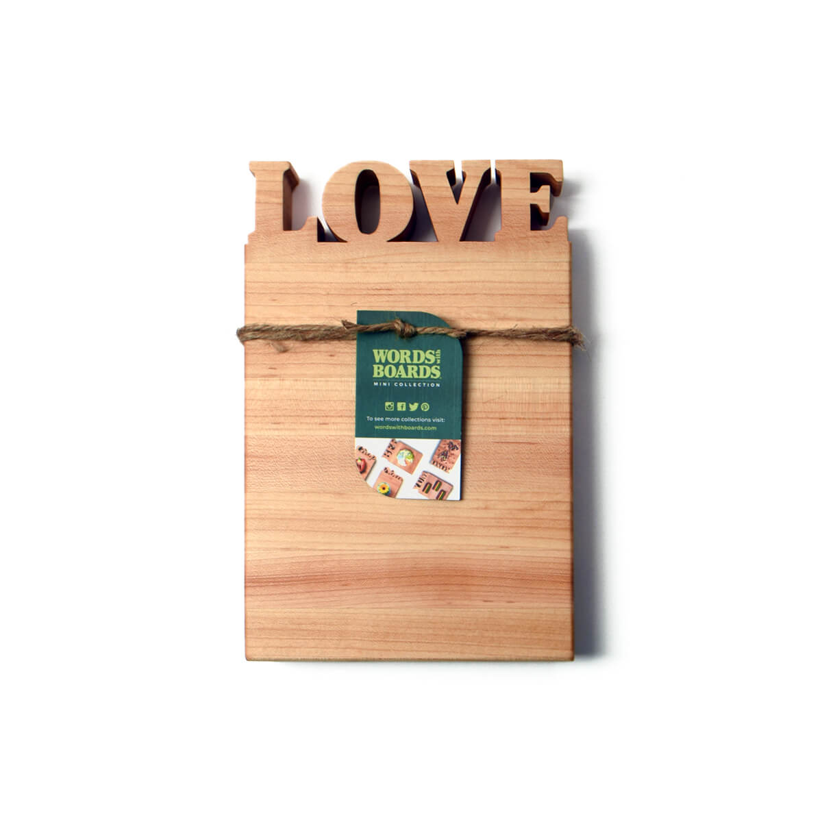 Love cutting board, the letters LOVE cut out of the top