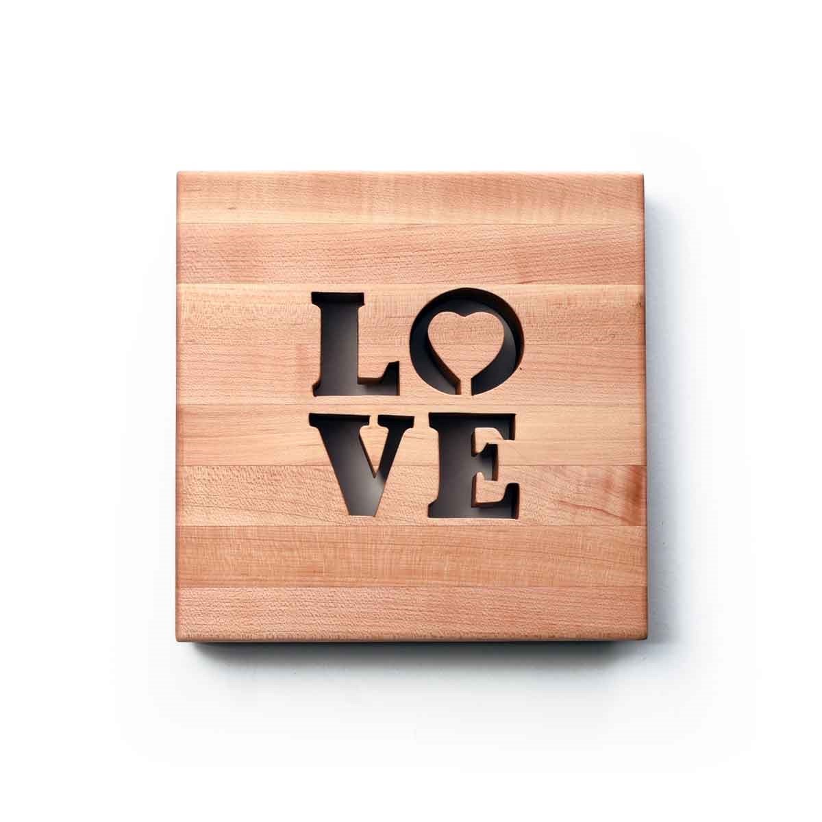 wooden trivet, Love cut out of middle