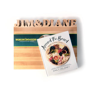 personalized cutting board, Around the Board book on top