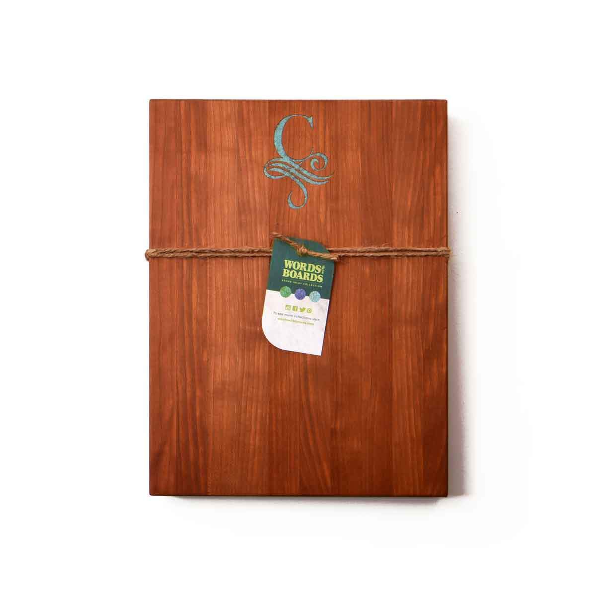 cherry wood monogram  cutting board - letter C filled with turquoise stone