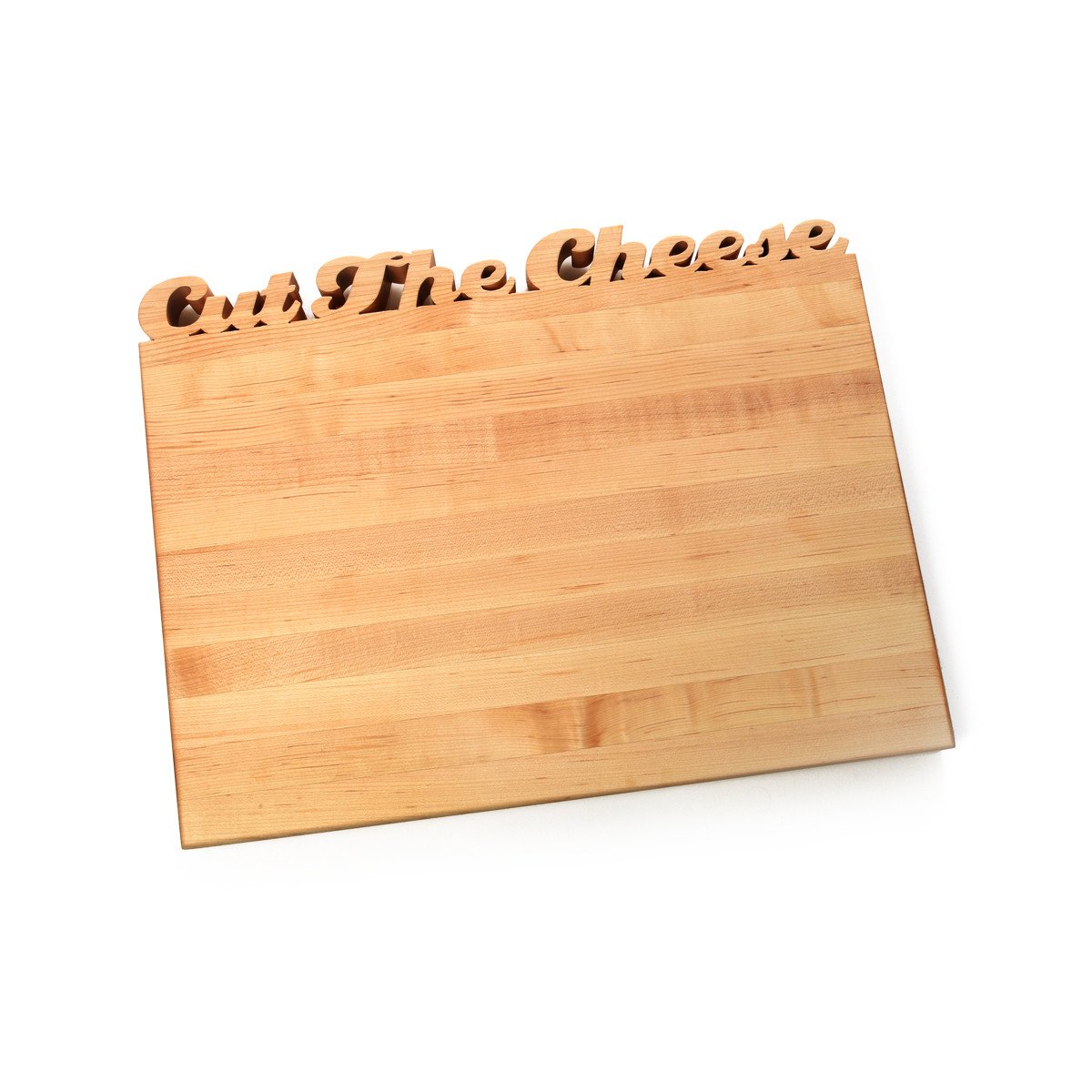 Cheese board with the words "cut the cheese"