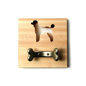 Wooden dog leash holder - Poodle shape cut out - metal bone hook