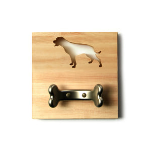 Wooden dog leash holder - ROTTWEILER shape cut out - metal bone hook