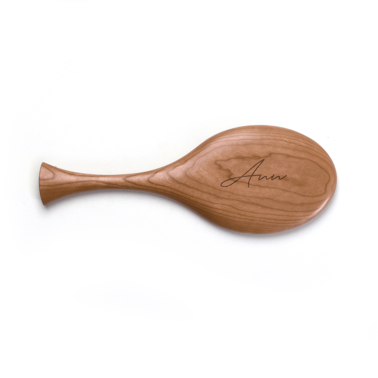 hand mirror made of cherry wood, laser engraved with a first name of Ann