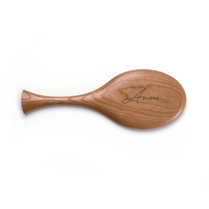 hand mirror made of cherry wood, laser engraved with a first name of Ann