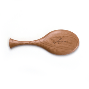 hand mirror made of cherry wood, laser engraved with a first name of Ann