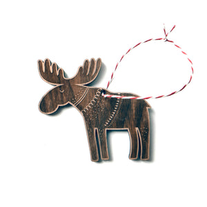 Woodland-Christmas-Ornaments-moose-walnut-wood
