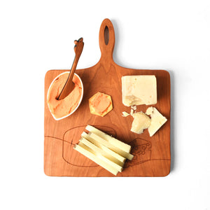 Cheese board with handle, 3 cheeses on top