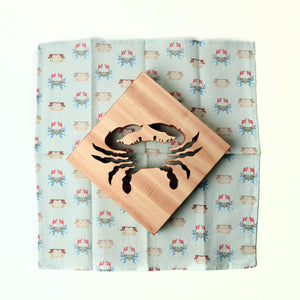 kitchen trivet with crab cut out, maple wood