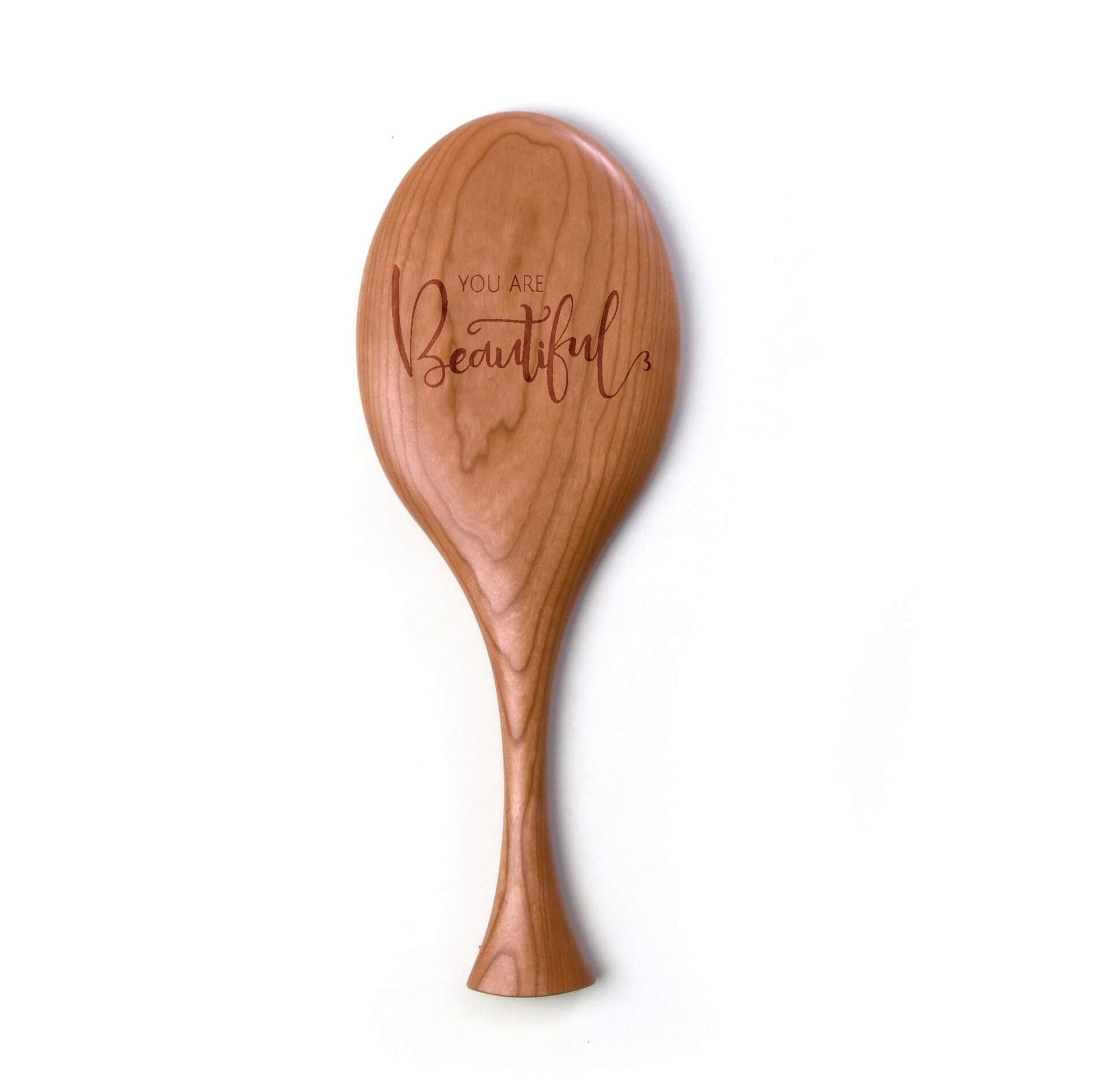 wooden hand mirror, laser engraved with You Are Beautiful