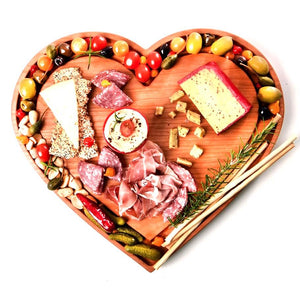 Heart shaped cheese board, cherry wood, groove around edge