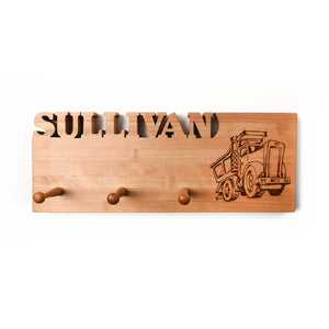 kids coat rack, wooden with name carved out