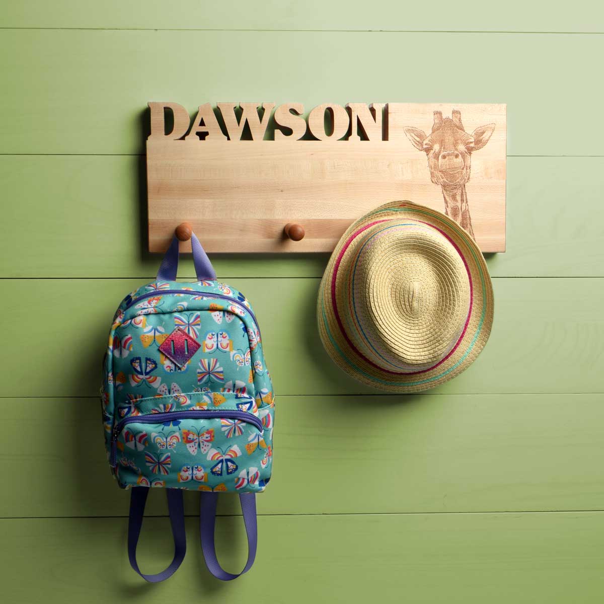 kids coat rack, name carved out of wood