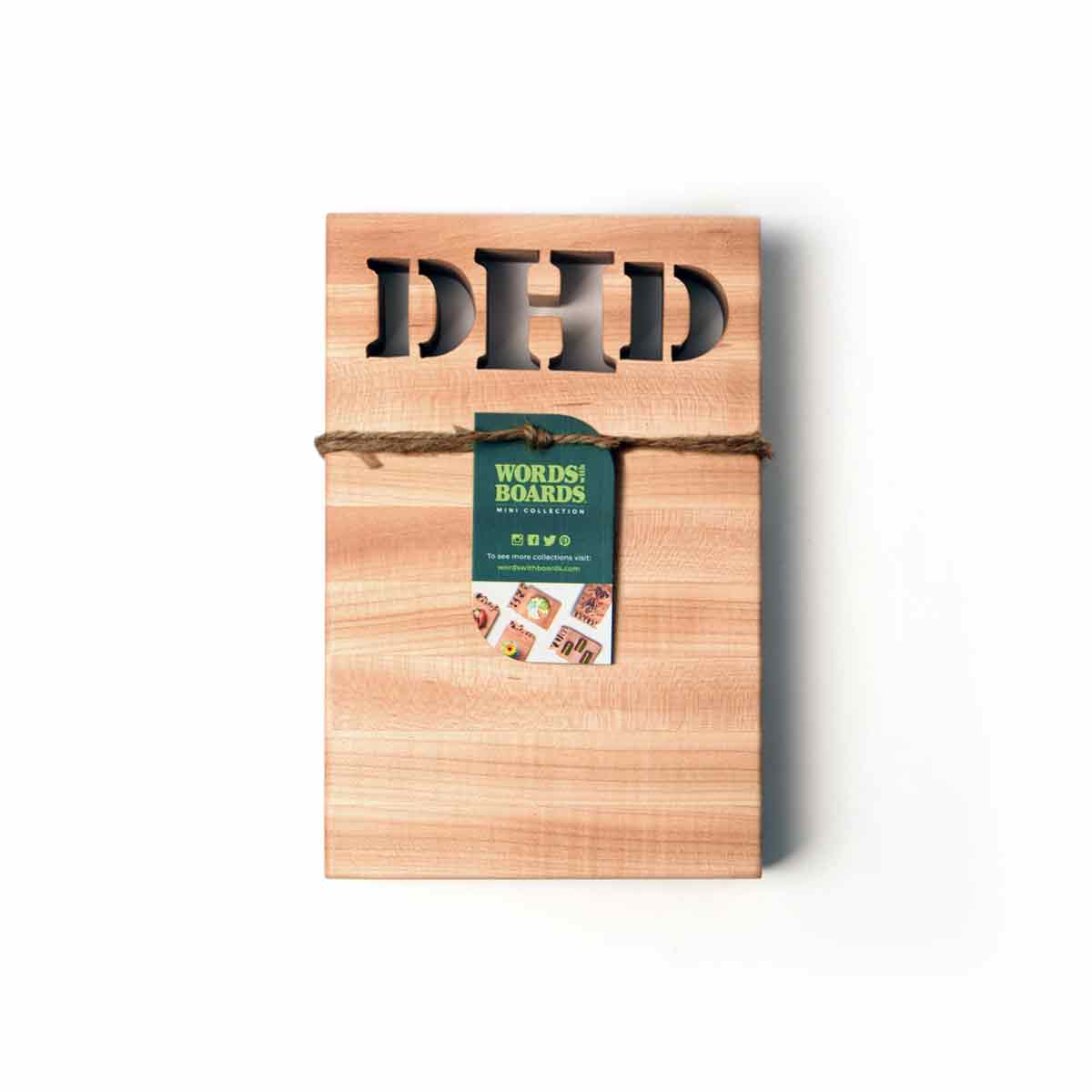 monogram cutting board, 3 initials cut out of the wood