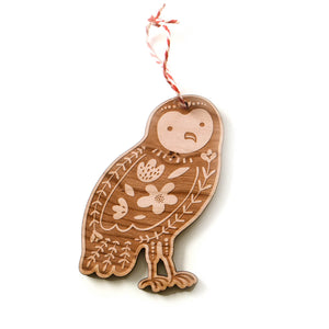 cherry wood owl ornament 