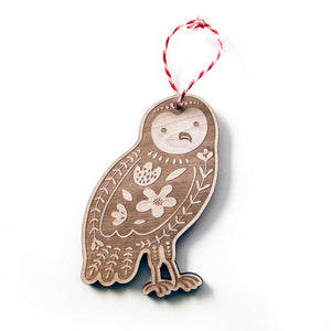 maple wood owl Christmas ornament