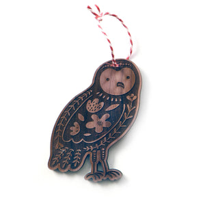 walnut wood owl Christmas ornament