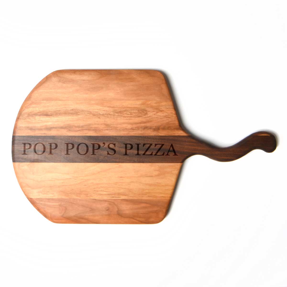 pizza peel, ergonomic handle, walnut and cherry wood